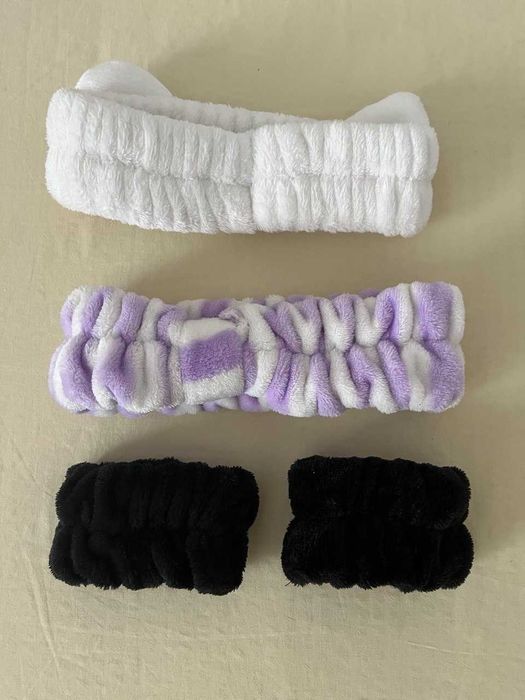 Bandoletes de skincare com orelhas de gato + 2 pulseiras – conjunto