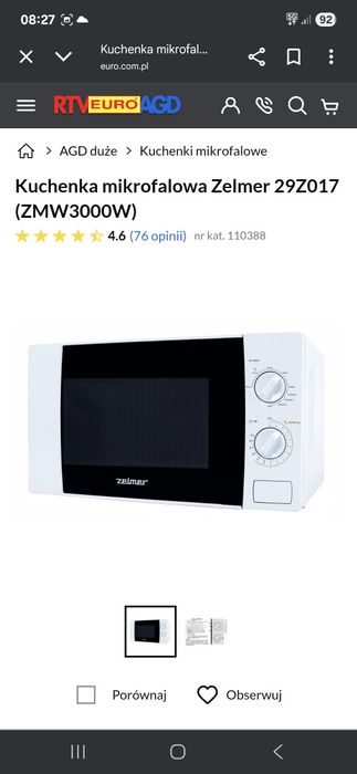 Mikrofalówka Zelmer 29Z017 używana z tależem