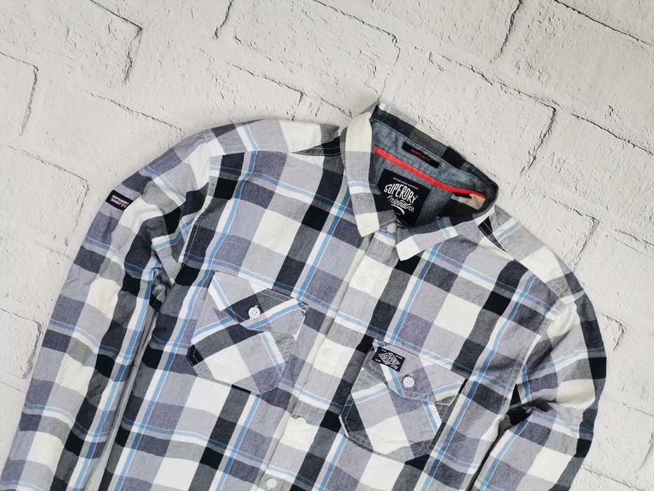 rękaw szyi 85cm SUPERDRY Tall slim krata M/L szer56/dł76cm  vintage