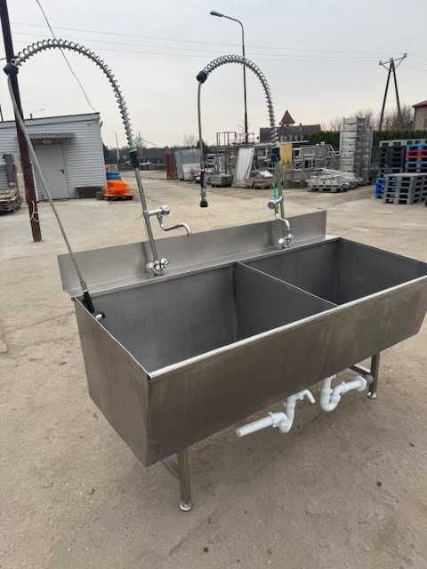 Basen gastronomiczny dwukomorowy głęboki z 2 bateriami, zlewozmywak