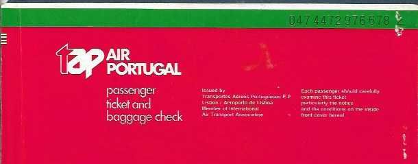 TAP AIR PORTUGAL - Bilhete de avião antigo 1983 - airlines - airways - aviação