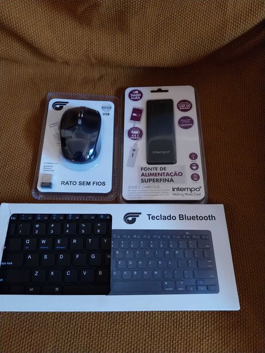 Teclado+rato+carregador portátil+cabo 3m