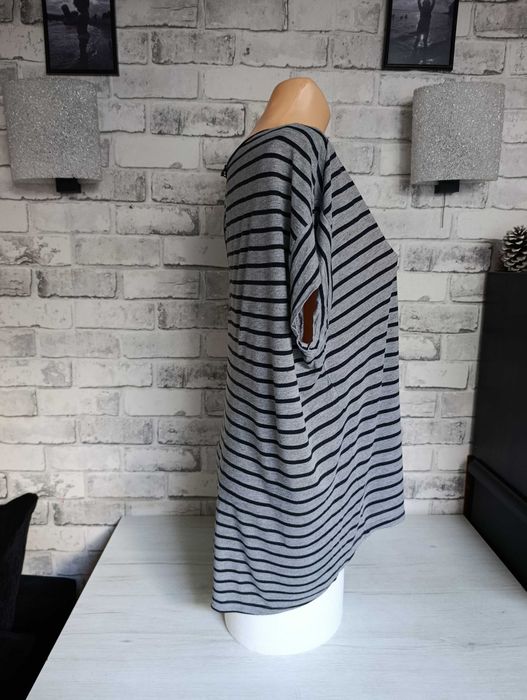szara w czarne paski oversize bluzka paseczki pasy M z krótkim rękawem
