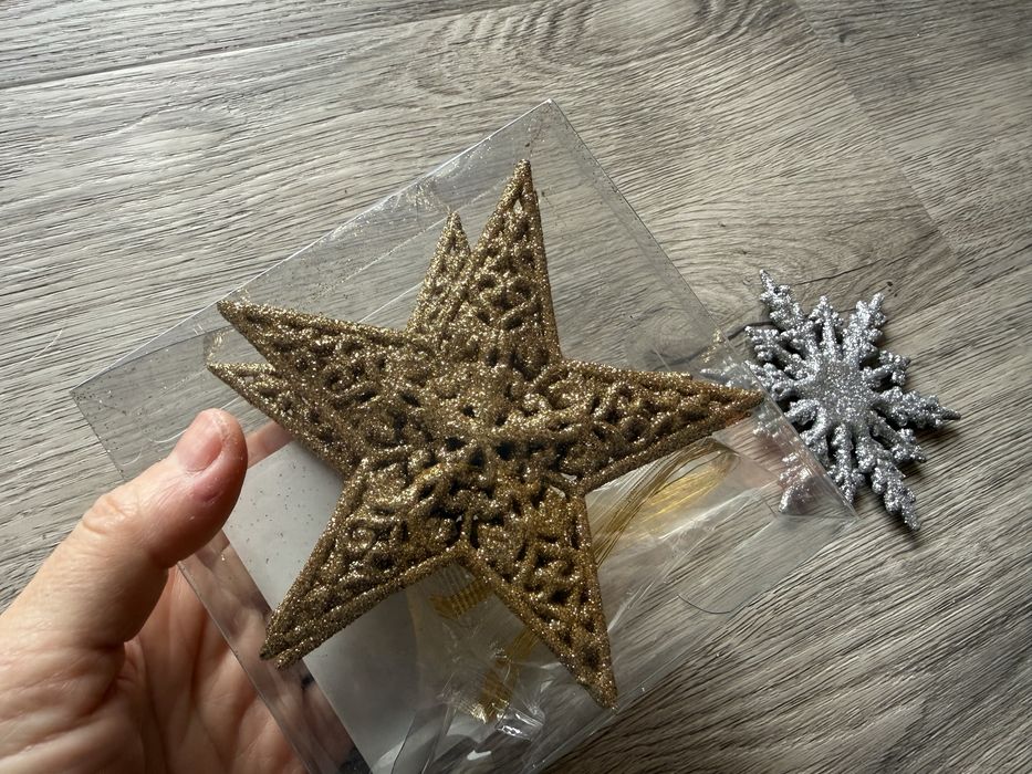 Conjunto 3 estrelas douradas e 1 floco neve prateado purpurina