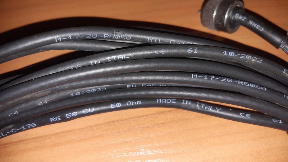 Kabel RG 58 ,  12 metry wtyczka UC1 i BNC  made in italy  do cb radia.