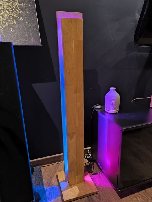 Lampa stojąca dębowa, LED RGB, pilot