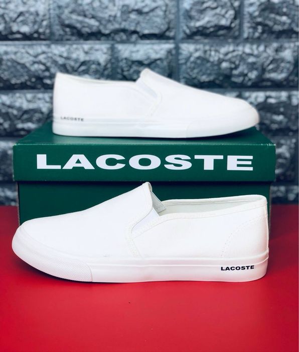 Мокасины мужские Lacoste/белые слипоны лакоста/макасы на лето мужские