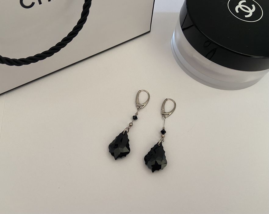 Srebrne kolczyki Swarovski z czarnym kryształem