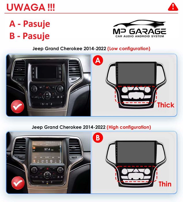 Radio Android Jeep Grand Cherokee WK2 4G Qled+ CP/AA Nawigacja Montaż