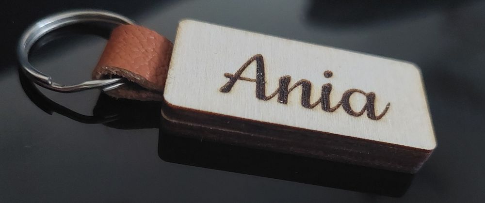 Brelok personalizowany, prezent, sklejka + skóra + grawer