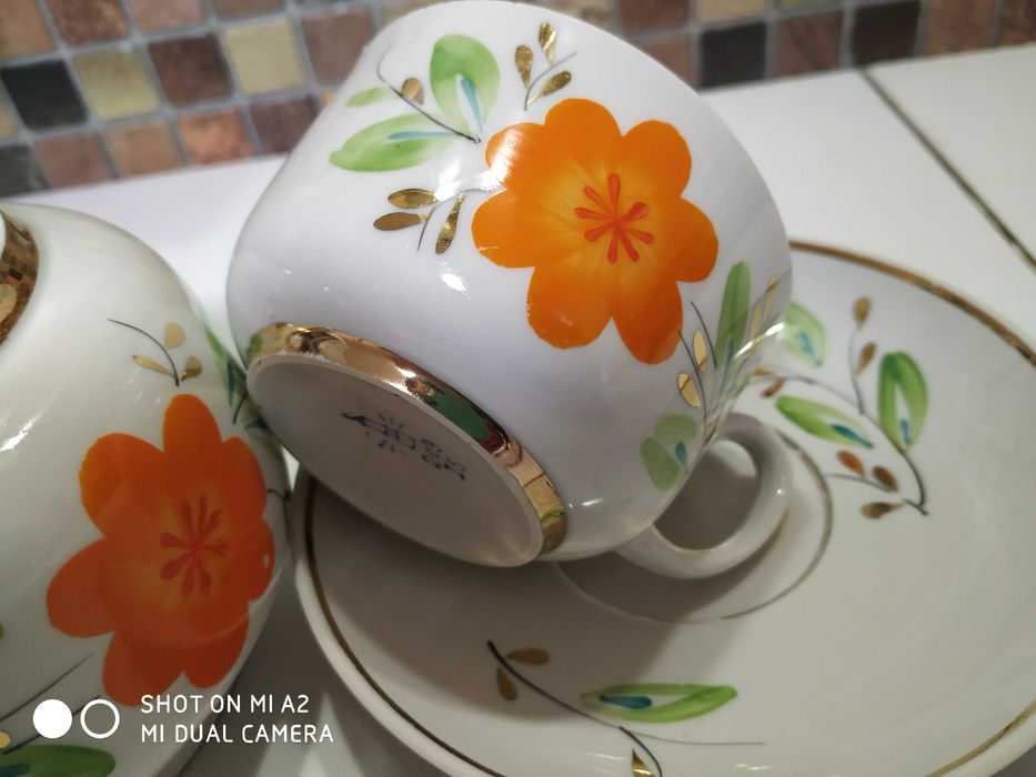 Столовый сервиз. Чайный набор Дружковка. Ручная роспись. Винтаж.