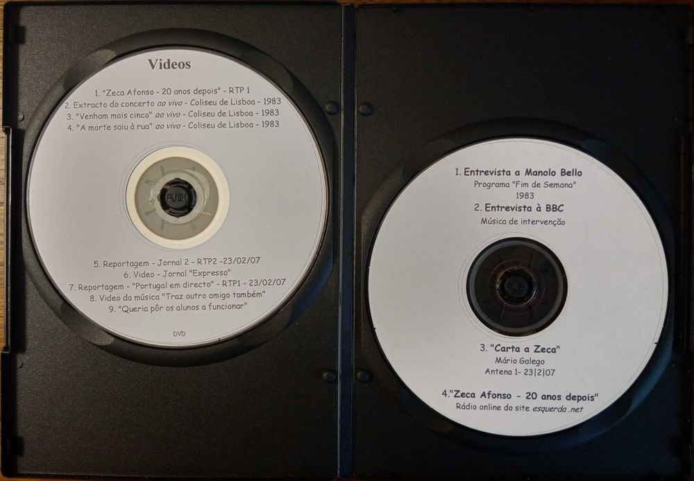 José Afonso	- - - - -		Conversas e Videos	- - - - -	2 X DVD