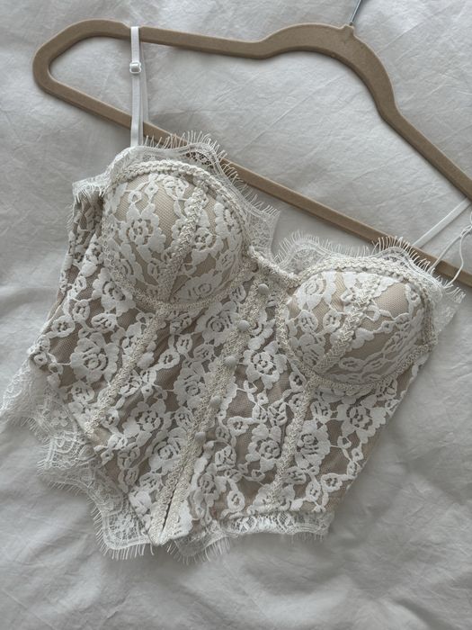 Gorset koronkowy / bustier ecru – rozmiar S