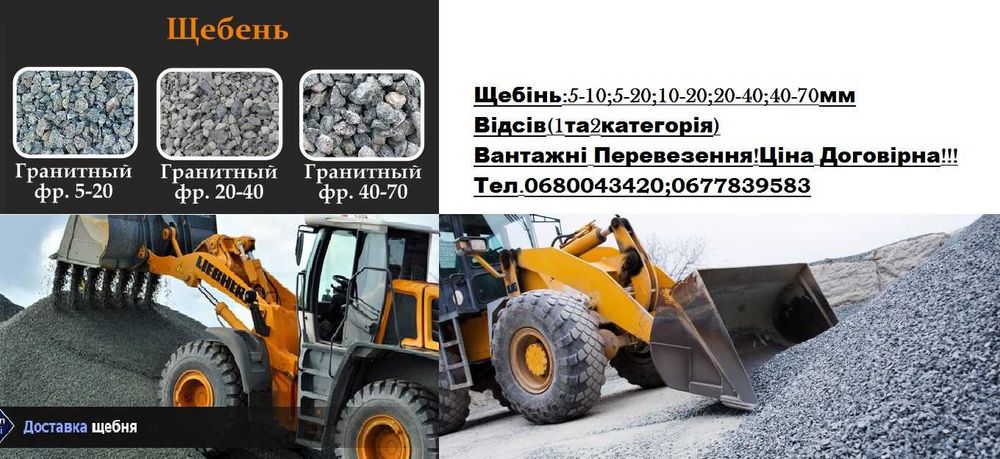 Пісок(митий) Щебінь Відсів Чорнозем Дрова Обрізки