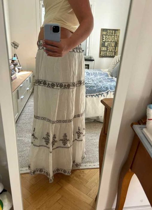 Zara HIT dluga maxi bawelniana haftowana spodnica boho