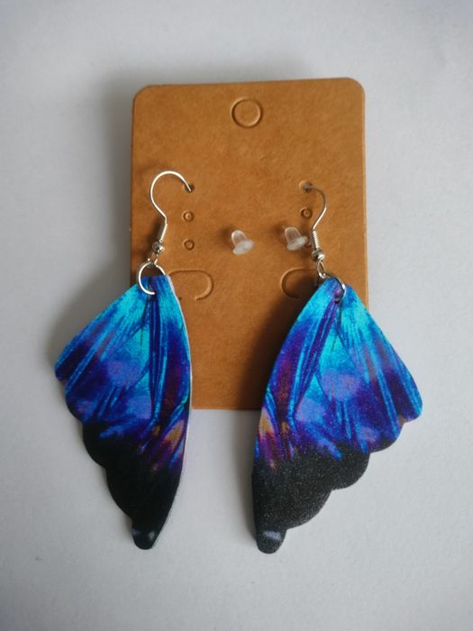 Kolczyki Motyle Nowe Niebieski Czarny 6cm