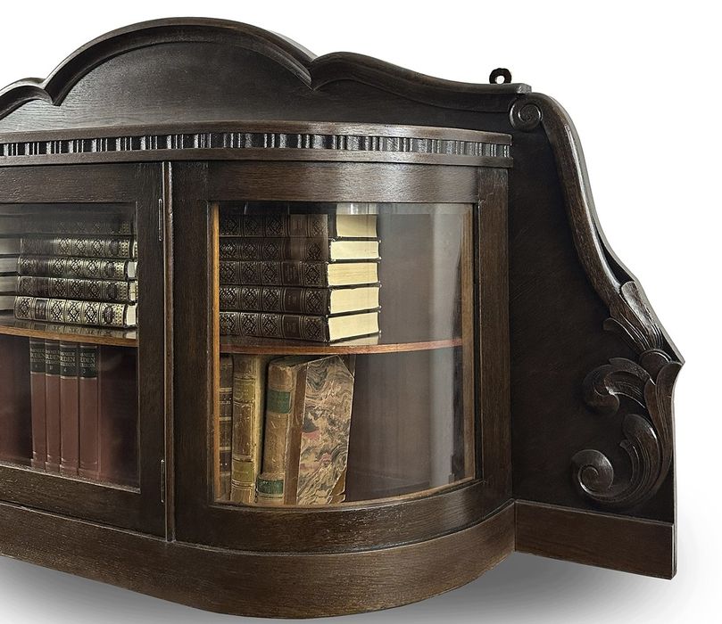 WISZĄCA BIBLIOTEKA podręczna WITRYNA rzeźbiona antyk łukowate SZYBY