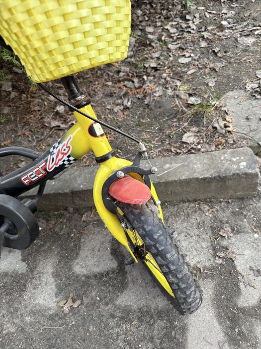Rowerek dzieciecy maly zolto czerwony z rączką