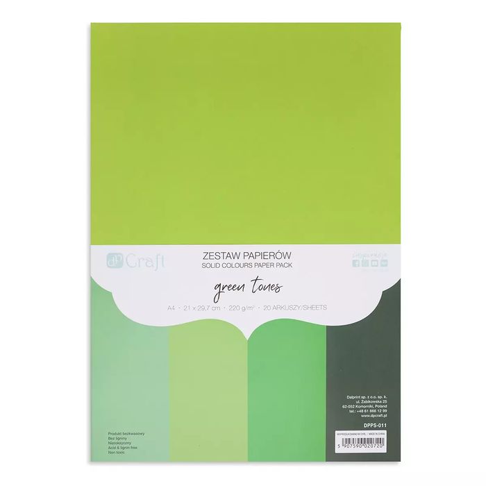 Zestaw papierów A4 Green Tones 220g  20 ark.. DP Craft