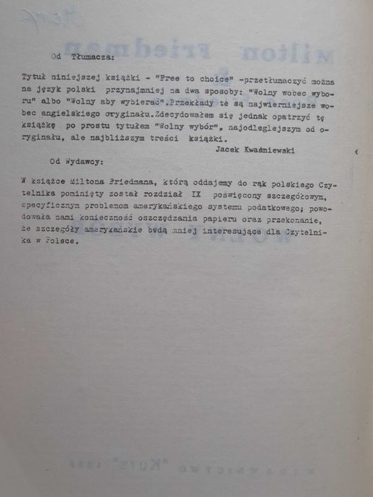 Wolny Wybór – Milton Friedman & Rose Friedman