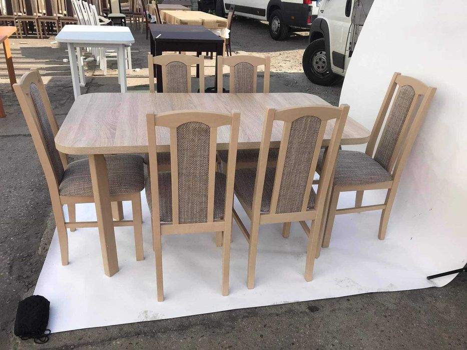 Nowe: STÓŁ ROZKŁADANY + 6 KRZESEŁ,sonoma + cappuccino ,dostawa cała PL