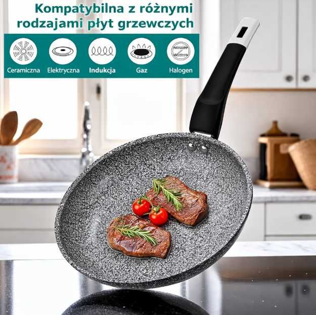 Patelnie granitowe 3 sztuk 20 24 28  cm marmurowa powłoka do indukcja