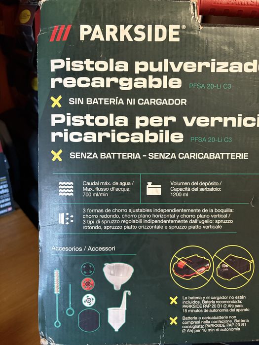 Pistola de pintura a bateria - Parkside X20 -  NOVA A ESTREAR