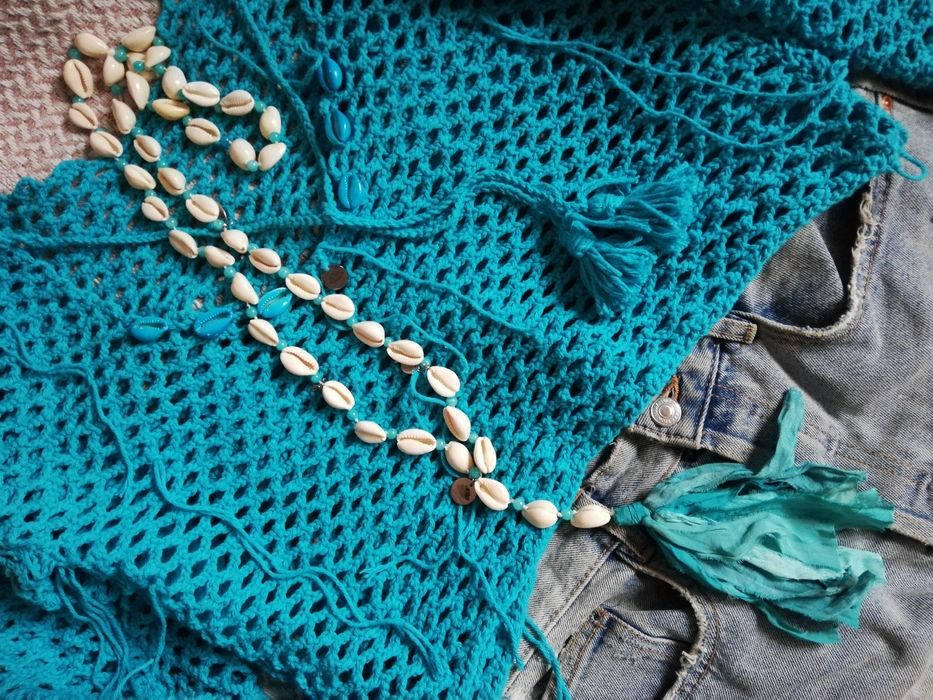 Długi naszyjnik z muszelek i kamieni naturalnych BOHO3GIRLS chwost