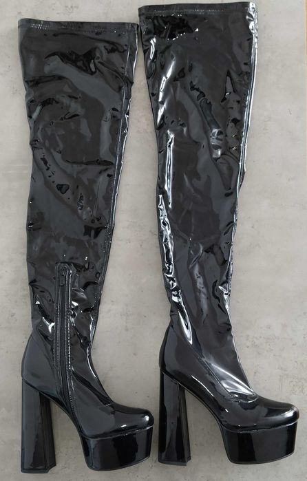 Kozaki obcas wysokie za kolano latex  połysk 42
