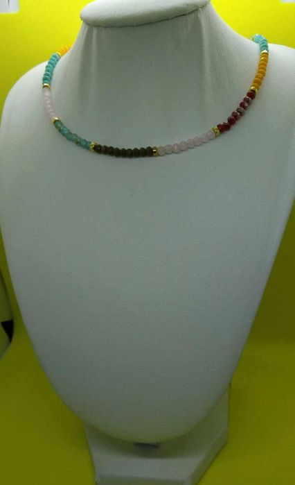 Colar Contas Vidro Facetadas e Brilhantes Coloridas NOVO
