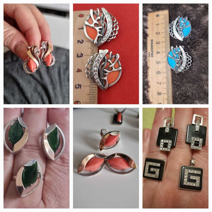 Змеевик,коралл,розовый кварц,серебро925набор,комплект,минимализм,крест