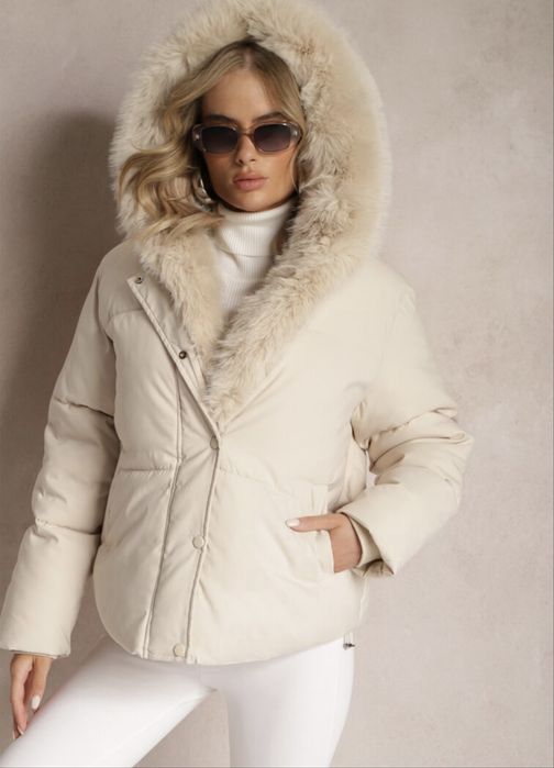 Kurtka zimowa damska beżowa ciepła rozmiar M