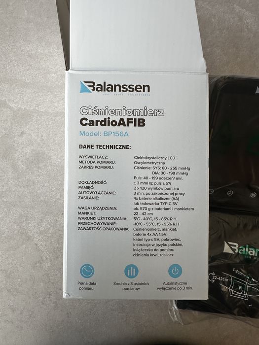 Ciśnieniomierz Balanssen Afib – posiada wskaźnik nieregularnego pulsu (IHB).