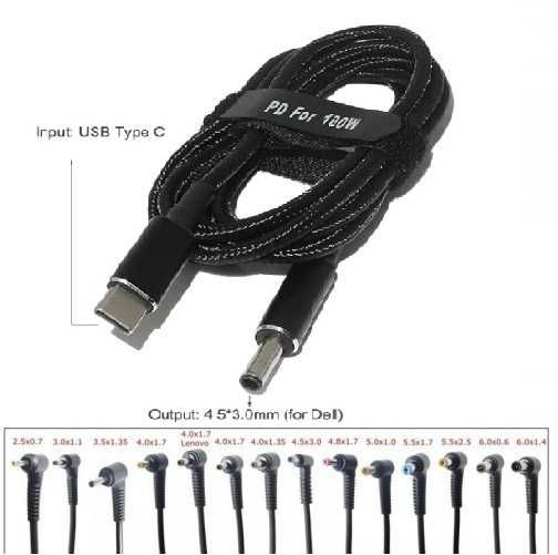 Кабель зарядки PD 100w ноутбука от Type-C повербанка DELL ASUS DC HP ...