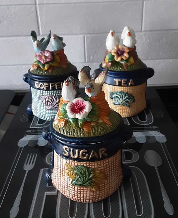 Conjunto de 3 Potes em Cerâmica "Açúcar/Café/Chá"