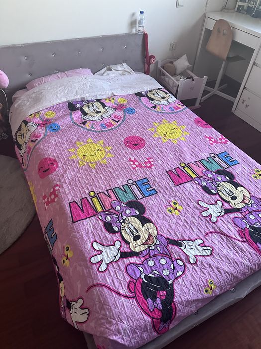 Estrutura de cama 120x200 cm veludo rosa+ colchao 120x200 cm