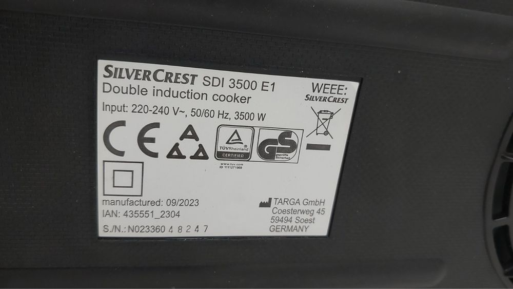 індукційна плита SilverCrest SDI 3500 E1/потужна 3500 Вт/ з Європи