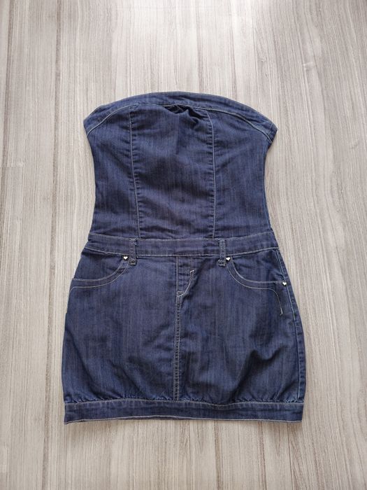 Jeansowa sukienka gorsetowa mini bez ramiączek denim lato impreza