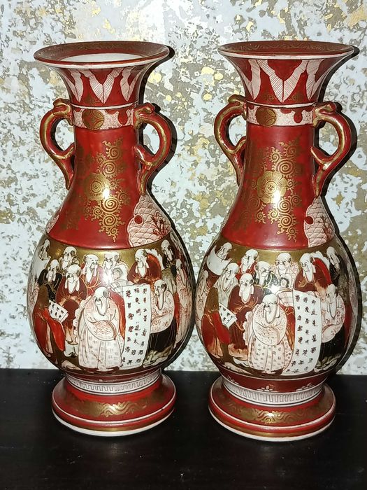 Jarras Cerâmica Japonesa Séc XIX Kutani Assinadas 21 cm