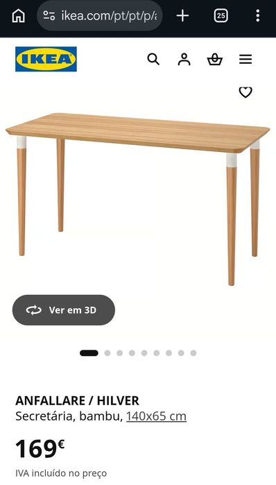 Mesa Ikea ANFALLARE / HILVER
Secretária, bambu, 140x65 cm