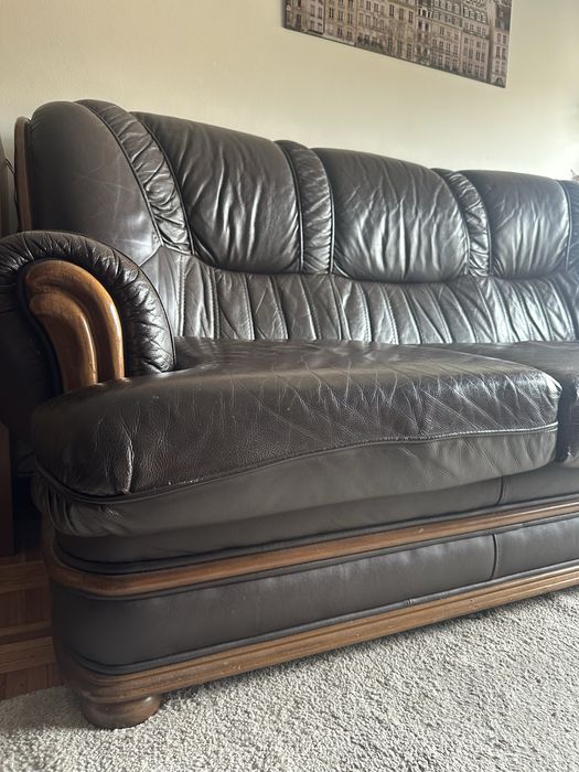 Sofas de pele e madeira