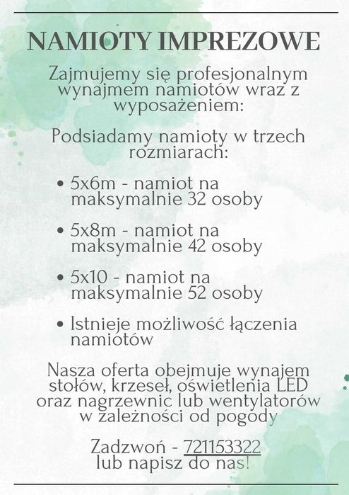 Duże namioty imprezowe z wyposażeniem! Na komunię, poprawiny!!