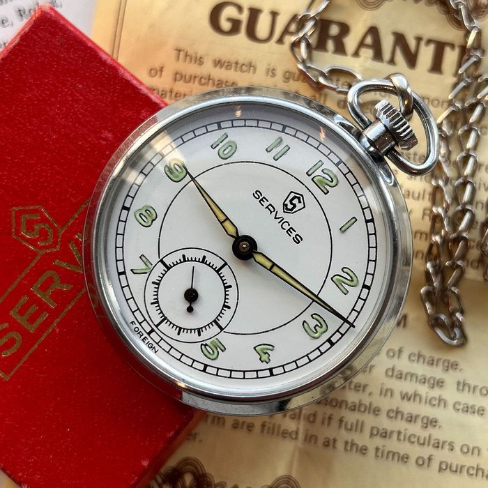 Lata 1950., Services. Zegarek kieszonkowy. Made in Great Britain.