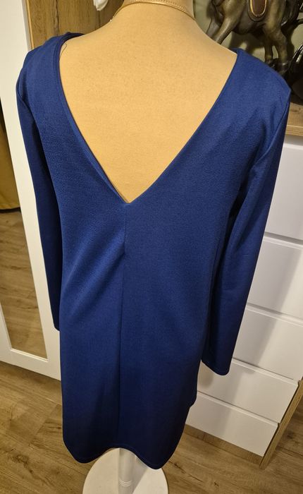 Sukienka trapezowa midi granatowa elegancka damska