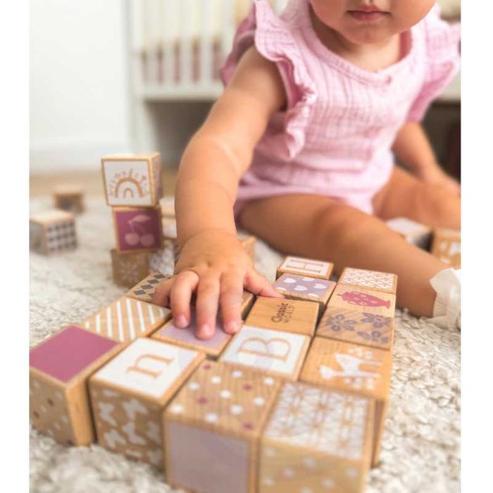 Drewniane Klocki Pastelowe Układanka Nauka Liczenia Liter Wzorów 29 e