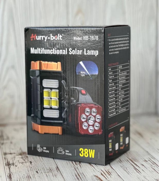 Ручний світлодіодний ліхтар-повербанк на сонячній батареї HB-2678  38W