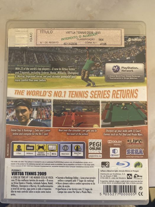 Jogo Virtua Tennis 2009 PS3