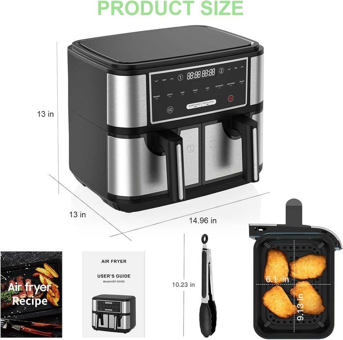 Frytkownica beztłuszczowa Dwukomorowa 9L Air Fryer Euary KDF5515DT 8w1