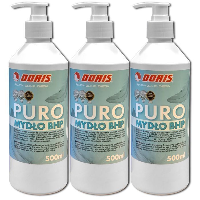 PURO Żel BHP do mycia rąk DORIS 1,5L Zestaw 3szt x 0,5L