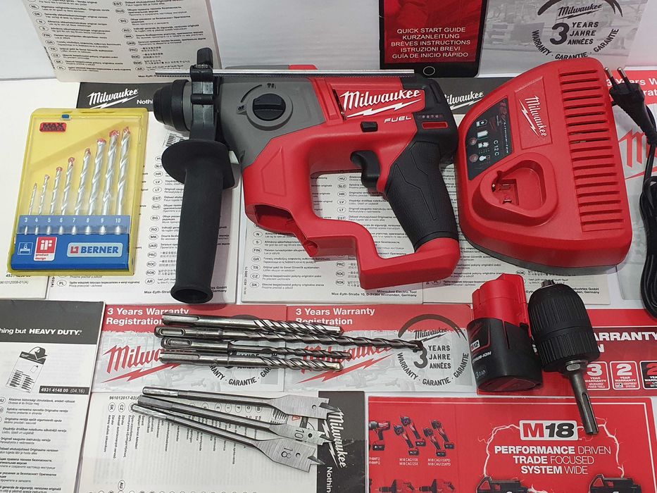 MILWAUKEE M12 CH młotowiertarka 12v FUEL wiertla lad. uchwyt aku 3ah